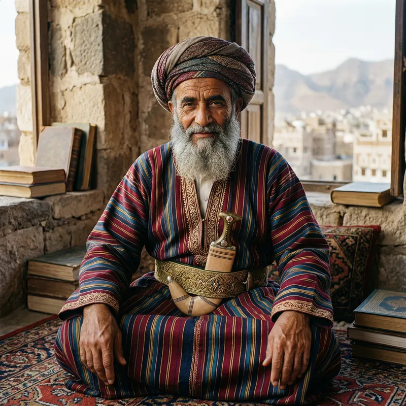 Majestic Yemeni Sheikh in Traditional Attire Majestic Yemeni Sheikh in Traditional Attire