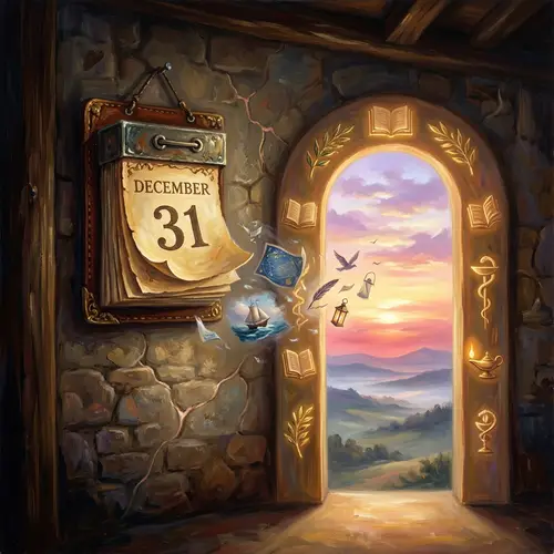 Late 19th-Century Romanticism Oil Painting: Symbolic Doorway of Wisdom and Dreams