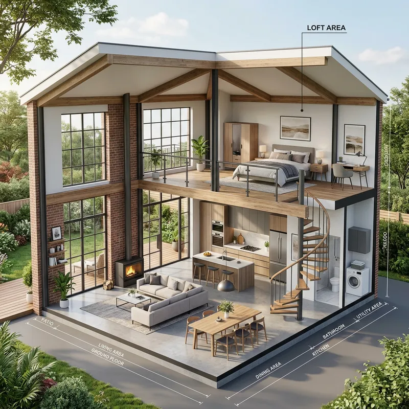 Modern Loft House Floor Plan 3D Design