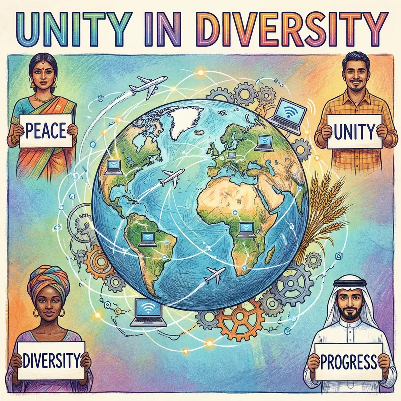 Globalization Poster: Unity in Diversity - Vibrant Design with Global Symbols