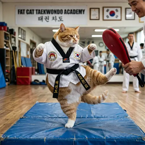 Taekwondo Fat Cat: The Feline Martial Artist