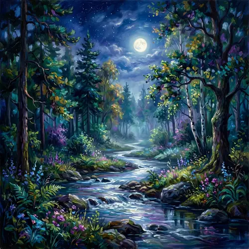 Enchanting Moonlit Forest: An Impressionist Dream