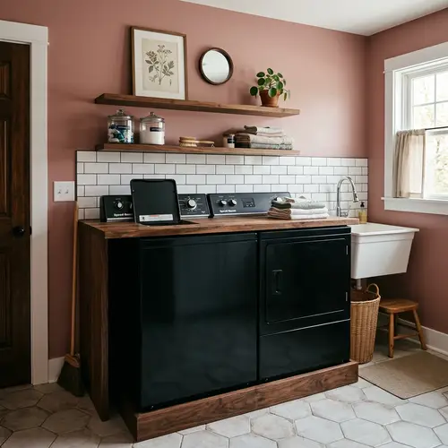 Stylish Laundry Room with Speed Queen Washer & Dryer