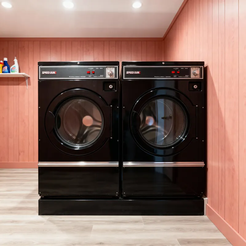 Stylish Laundry Room with Speed Queen Washer & Dryer