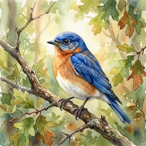 Bluebird Watercolor Painting: Tranquil Nature Scene