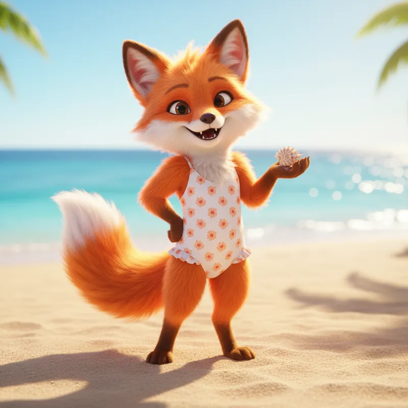 Whimsical Fox on a Summer Beach Whimsical Fox on a Summer Beach