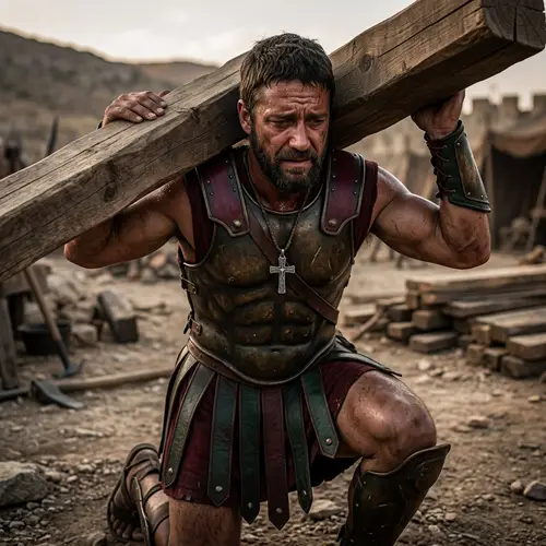 Sorrowful Kratos: Struggling Spartan with Cross Pendant