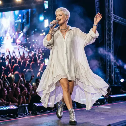 Modern Relaxed Blouse-Inspired Dress for Pop Singers