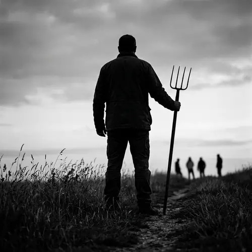 Resilience and Determination: Man Holding Pitchfork Silhouette