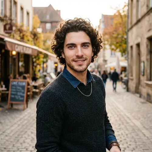 Man with Curly Hair and Purple Eyes