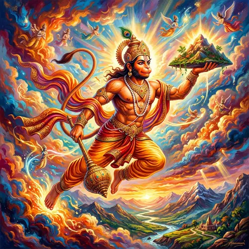 Dynamic Hanuman Painting | Traditional Hindu Art Inspiration