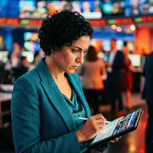 Intense Scene: Middle-Eastern Woman in Business Attire with Digital Tablet