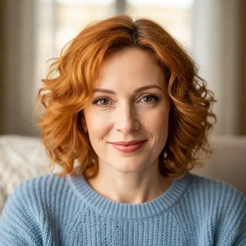 40-Year-Old Woman with Curly Orange Hair