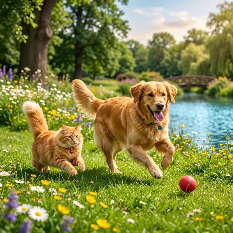 Cat and Dog Playing Together: A Joyful Scene in a Green Park