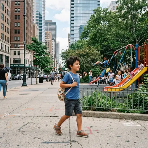Young Hispanic Boy in United States - Paved Sidewalk Scene