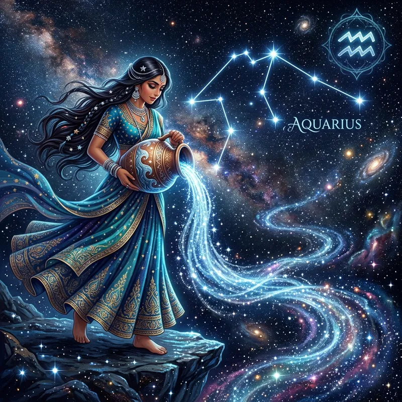 Aquarius Zodiac Sign Art with South Asian Woman