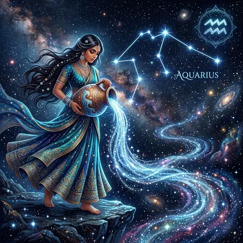 Aquarius Zodiac Sign Artwork with South Asian Woman