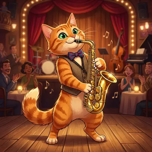 Dancing Cat Plays Saxophone - Joyful and Fun Animation