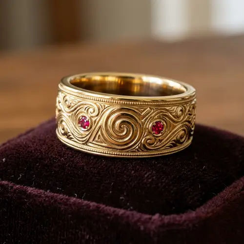 Anime Naruto Inspired Gold Ring | Uzumaki Clan Symbol Engravings