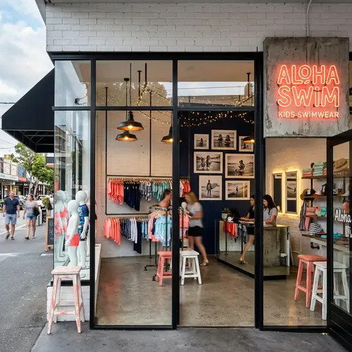 Aloha Swim - Kids Swimwear Store with Shabby Chic Industrial Theme