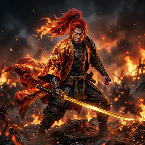 Passionate Warrior with Fiery Red Hair | Unyielding Gold Blade