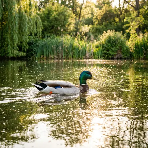 Serene Duck Swimming in Green Pond