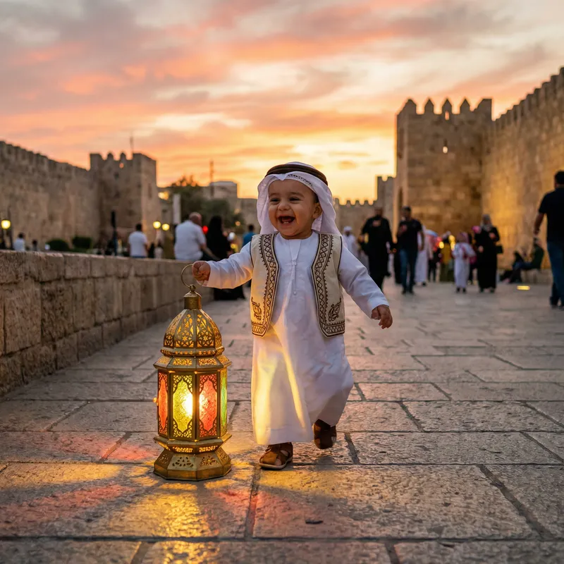 Joyful Ramadan Moments: Baby Boy with Lantern Joyful Ramadan Moments: Baby Boy with Lantern