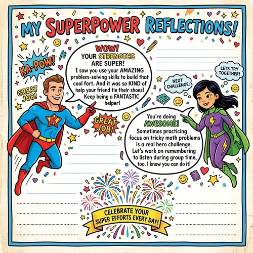Positive Superhero Journal Page Celebrating Child's Strengths