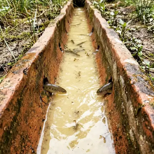 Trout Emergence: Narrow Pipe with Dirty Water Flowing