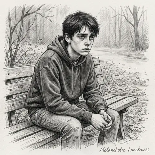 Melancholic Loneliness - Emotional Teenager Pencil Drawing