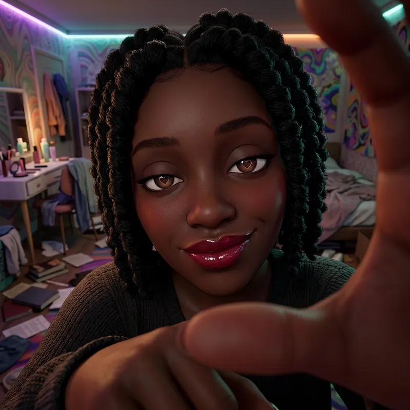 Psychedelic 3D Anime Art of a Dark-Skinned Woman