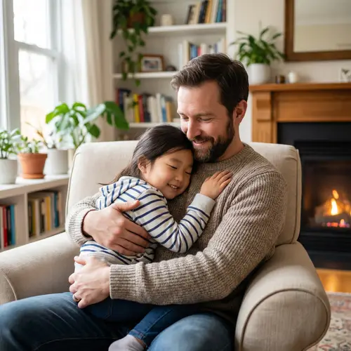 Caucasian Father Embracing Asian Daughter | Deep Familial Bonds