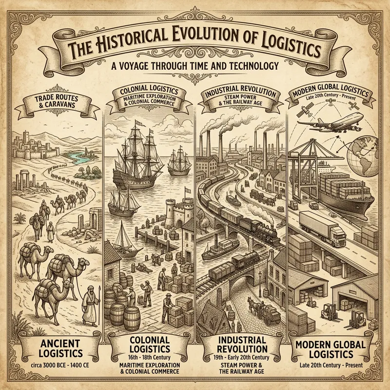 Historical Evolution of Logistics: Vintage Style Depiction