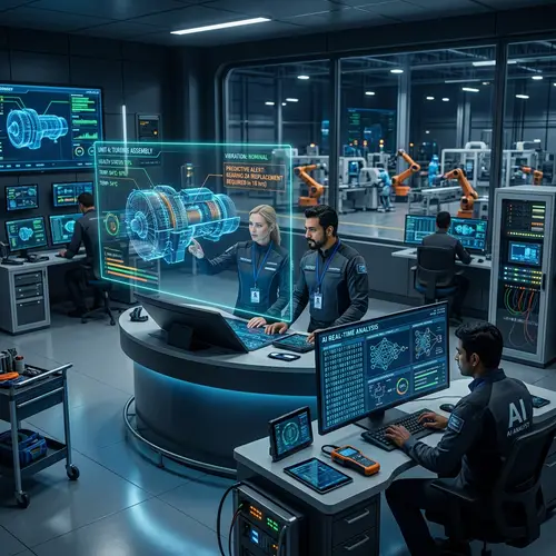 Futuristic Smart Maintenance Control Room | Technicians and Data Analysis