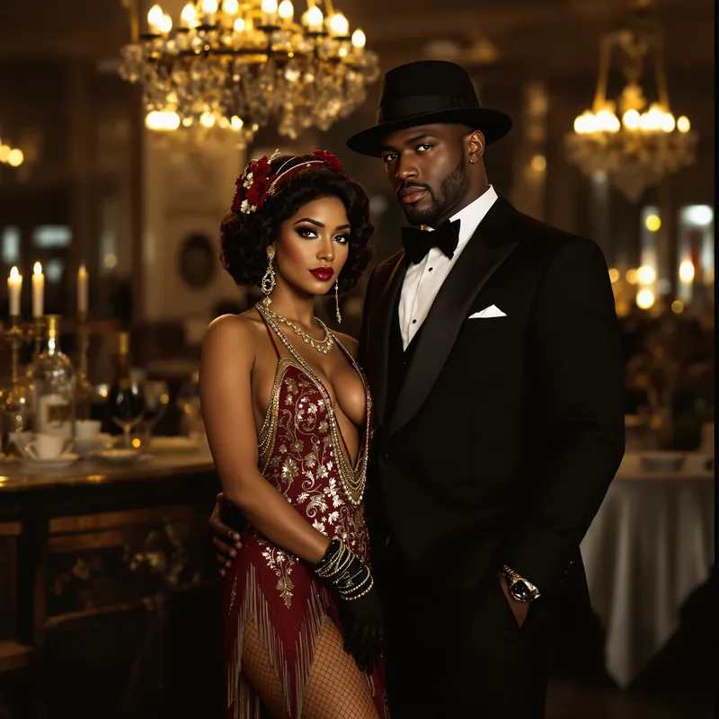 Gatsby 1920 Party: Light-Skinned African American Couple