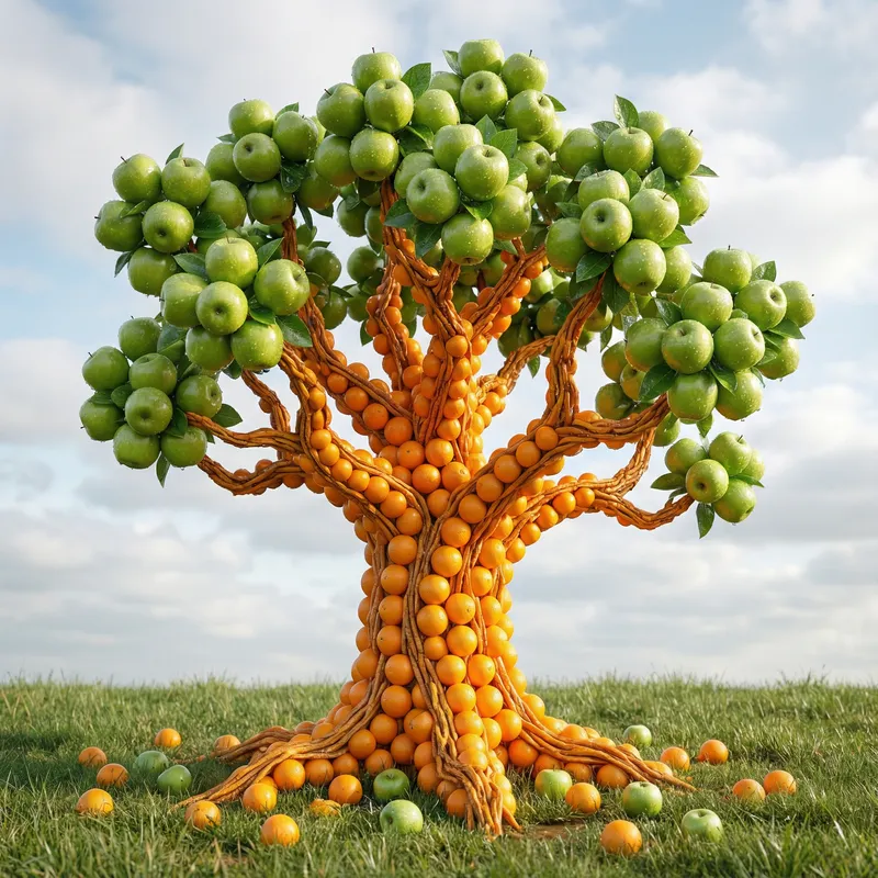 Fruity Delight: Tree Made of Oranges and Apples