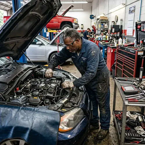 Skilled Black Male Mechanic in Action | Expert Car Repair Services