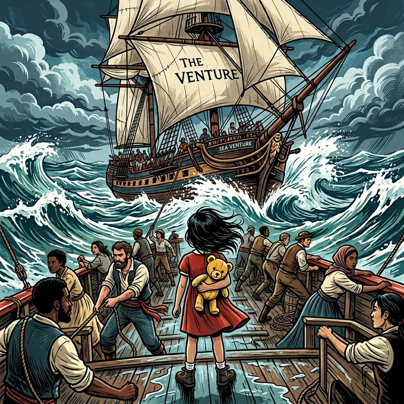 Illustration of a Tall Ship in Rough Seas