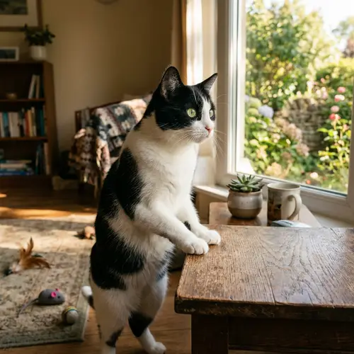 Detailed Visual of a Medium-Sized Housecat with Black and White Patches