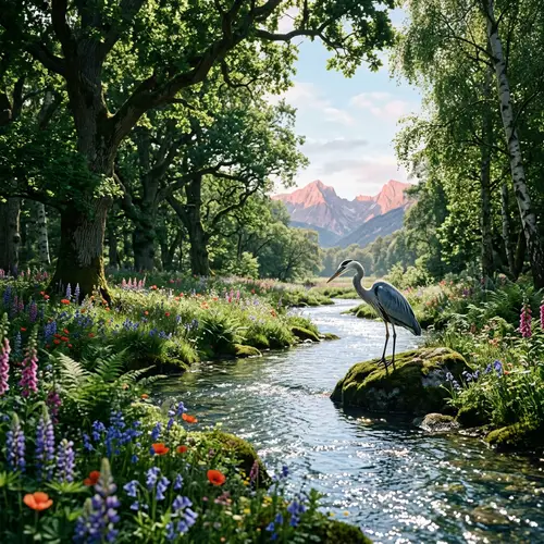 Tranquil Hidden Glade with a Regal Heron