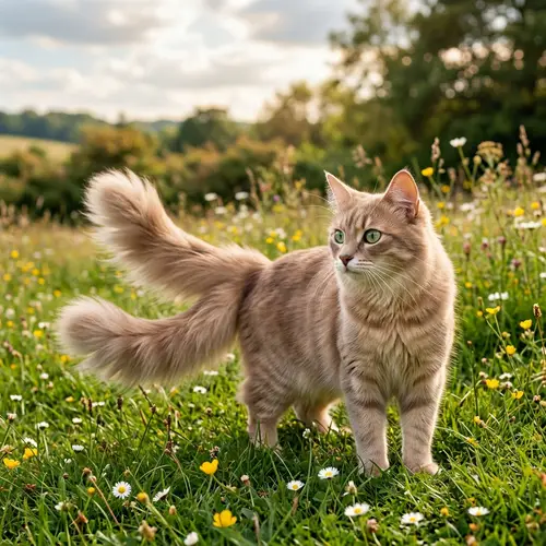 Unique Cat with Three Tails | Fluffy Light Brown Feline