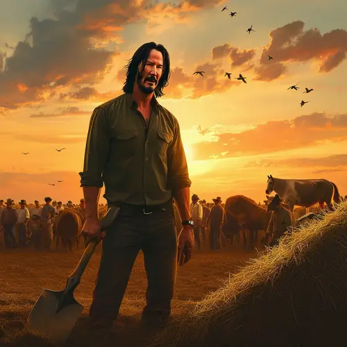 Keanu Reeves Artist at Sunset 90+ Years Tired Mood Masterpiece