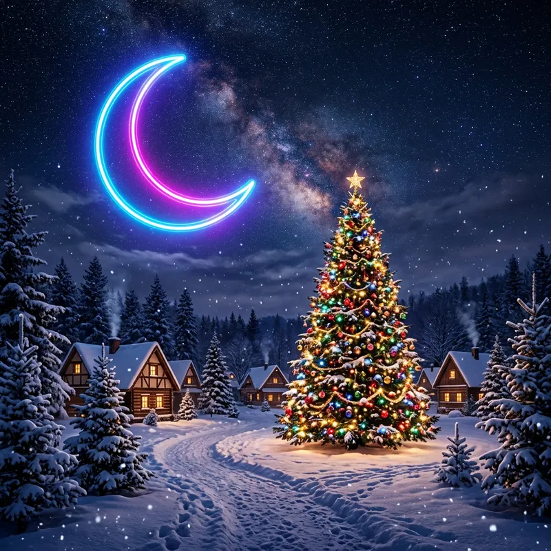 Neon Moon & Christmas Tree - Festive Vibes