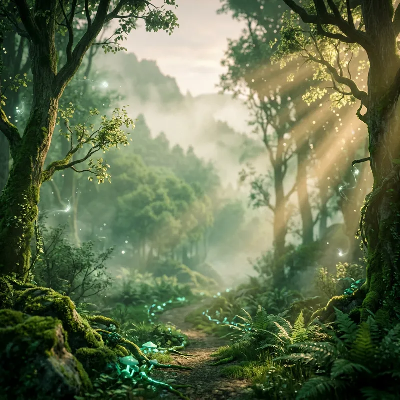 Ethereal Misty Forest at Dawn | Surreal Fantasy Art
