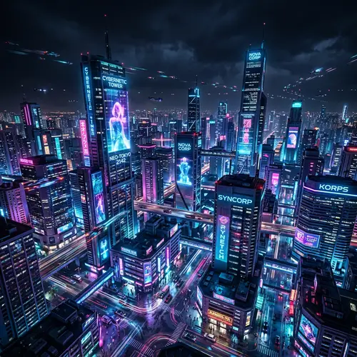 Neon Cyberpunk Cityscape at Night | Technologically Advanced Metropolis