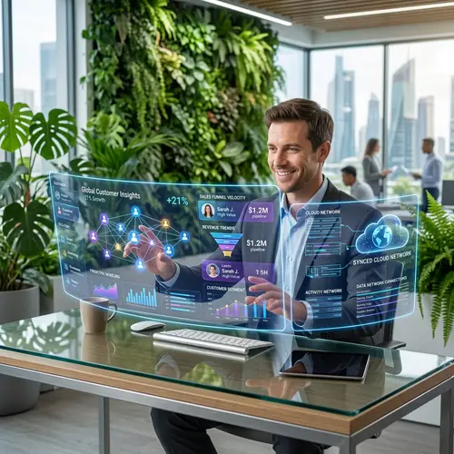 Futuristic CRM System with Holographic Display