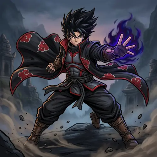 Dynamic Martial Artist - Black Spiked Hair & Red Eyes