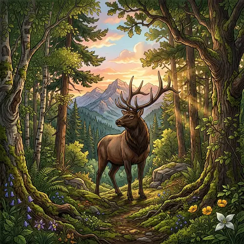 Robust Elk in Verdant Forest: Nature's Grace Captured