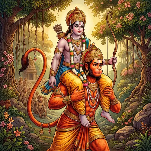 Ram and Hanuman: Epic Mythological Depiction