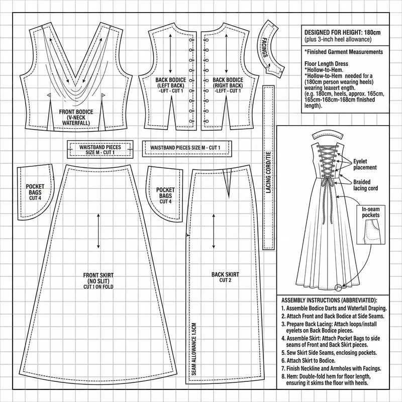 V Neck Waterfall Dress Sewing Pattern